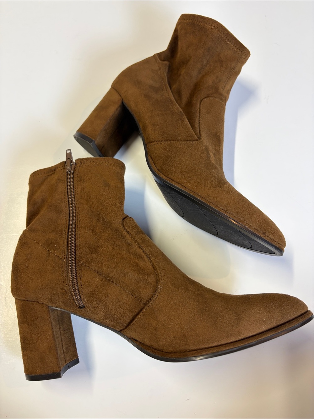 Nine West Brown Micro Suede Ankle Boots Block Heel Zip Booties Sz 9.5 Women - Picture 4 of 8
